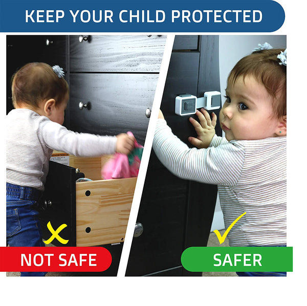 Child Safety Locks (10-Pack) Baby Safety Cabinet Locks - for Cabinets and  Drawers, Toilet, Fridge & More. 3M Adhesive Pads. Easy Installation